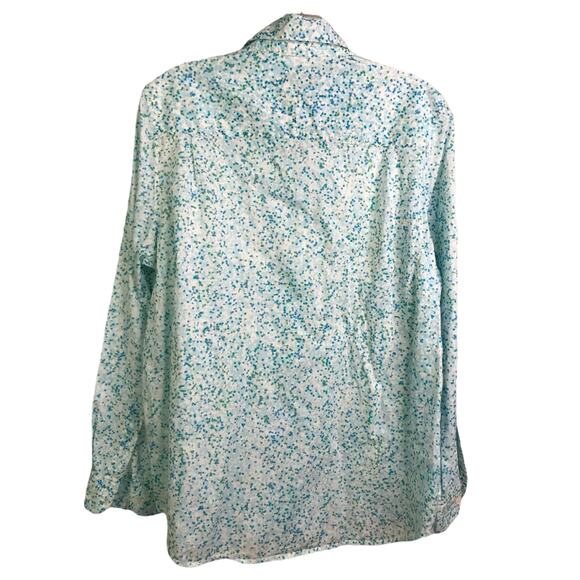 LIBERTY Button Down Shirt Womens Sz 8 Baby Blue Polka Dots Long Sleeve Collared‎ - Picture 3 of 10